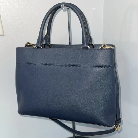 MICHAEL KORS Handbag Crossgrain Leather Navy Large Crossbody Satchel AUTHENTIC - Picture 7 of 12